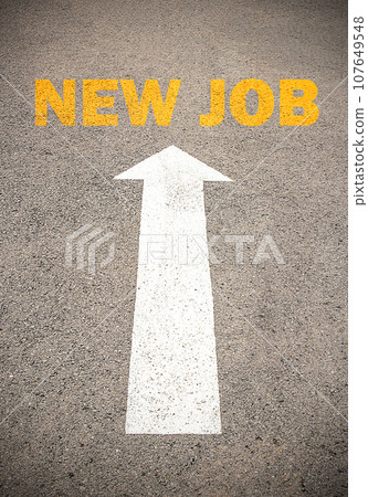 Text for NEW JOB. Concept on the road Text for NEW JOB. Concept on the road 107649548