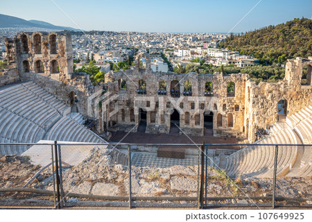 Odeon of Herodes Atticus Roman theatre on the slope of the Acropolis of Athens Greece Odeon of Herodes Atticus Roman theatre on the slope of the Acropolis of Athens Greece 107649925