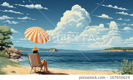 Beautiful woman in a sun hat enjoying the European beach Beautiful woman in a sun hat enjoying the European beach 107650029