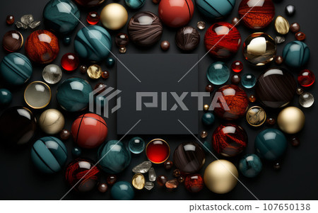 Jewelry background with precious stones. Top view. 3d render 107650138
