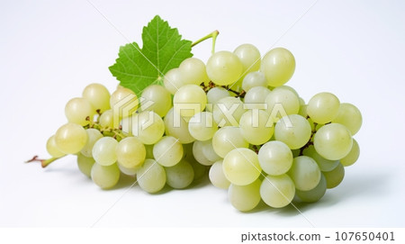 fresh, ripe green grapes, also known as muscat grapes. On an impartial white background, isolated. 107650401
