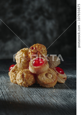 pile of assorted panellets typical of Catalonia, Spain pile of assorted panellets typical of Catalonia, Spain 107650875