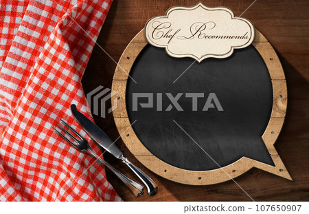 Blackboard Speech Bubble Shaped with Text Chef Recommends Blackboard Speech Bubble Shaped with Text Chef Recommends 107650907