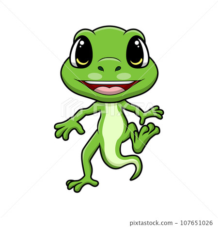 Cute green lizard cartoon on white background 107651026