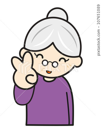 Grandma with peace sign 107651089