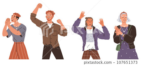 Happy people concept. Vector illustration Happiness emotions are essence every happy moment Happy body language shines through in their glowing faces People in victory share their joy with loved ones 107651373