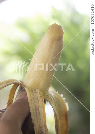 Rotten banana with hand holding on blurred bokeh nature 107651410