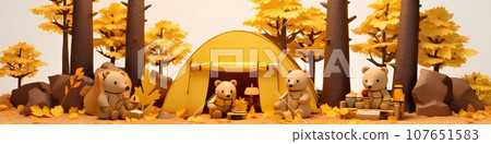 Cute bear camp (3D) landscape autumn 107651583