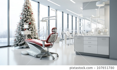 A dentist's office with christmas tree and christmas decorations, AI 107651780