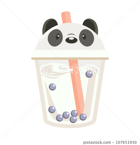 A glass of milkshake with a bear. Drink icon, cartoon flat illustration, vector 107651930