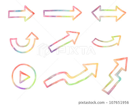 Watercolor style rainbow colored simple arrow illustration set Watercolor style rainbow colored simple arrow illustration set 107651956