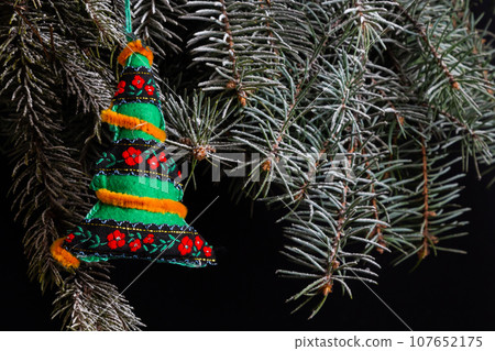 handmade Christmas tree toy, Christmas toy herringbone tree, burlap 107652175