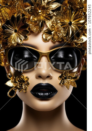 A woman with gold accessories and sunglasses, AI 107652245