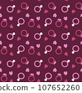 Seamless pattern with Diamond Rings and hearts. Decor for a wedding or Valentines Day. Festive pattern for fabric, wrapping paper, clothing. Vector illustration. 107652260