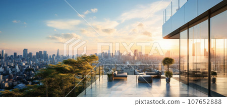 Urban tower apartment and sunset Urban tower apartment and sunset 107652888