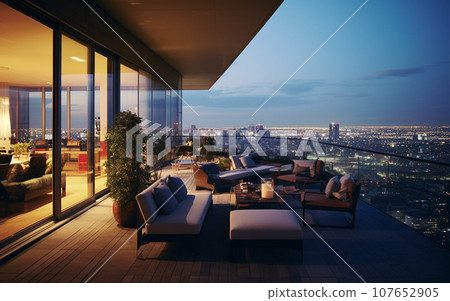Night view seen from the upper floors of an urban tower apartment 107652905