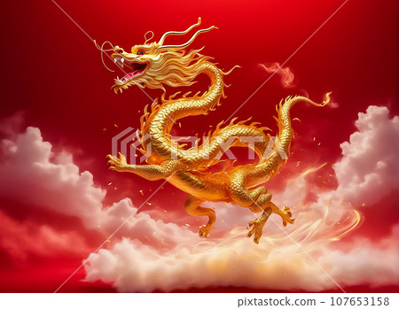 Zodiac dragon swimming in a sea of clouds Zodiac dragon swimming in a sea of clouds 107653158