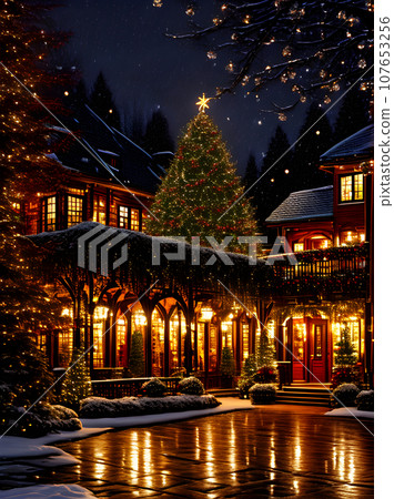 cozy Christmas ball warm lighting festive atmosphere. cozy Christmas ball warm lighting festive atmosphere. 107653256