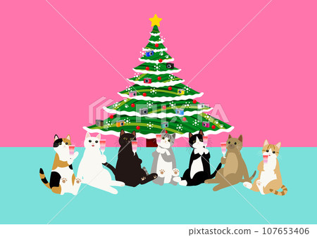 7隻貓圍著聖誕樹 7隻貓圍著聖誕樹 107653406