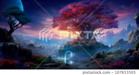 A dreamlike watercolor realm where surreal creatures and landscapes represent the pursuit 107653505