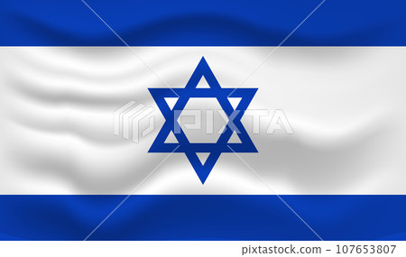 Israel Flag Flying. Waving Israeli national flag. Vector Illustration. 107653807