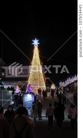 Christmas tree decorated with Christmas lights Christmas tree decorated with Christmas lights 107654445