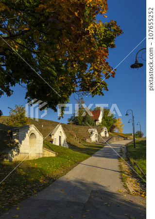 Traditional wine cellars in Tolcsva, Great Plain, North Hungary 107655252