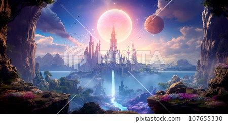 A dreamlike watercolor realm where surreal creatures and landscapes represent the pursuit 107655330