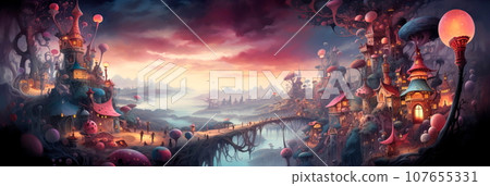 A dreamlike watercolor realm where surreal creatures and landscapes represent the pursuit 107655331