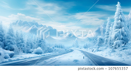 winter road colors, demonstrating the beauty of falling snow and the comfort of the winter holiday season. 107655357
