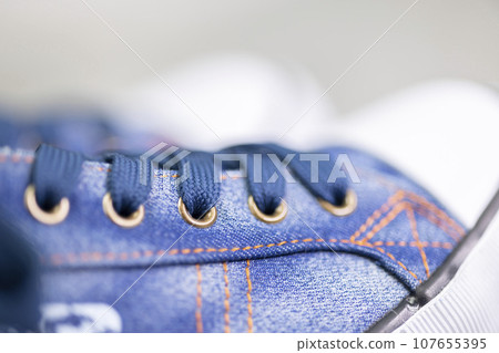 close up of denim sneakers close up of denim sneakers 107655395