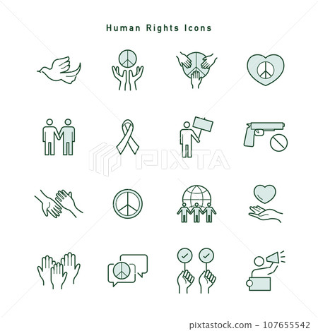 Set of icons related to human rights, peace and conflict resolution 107655542