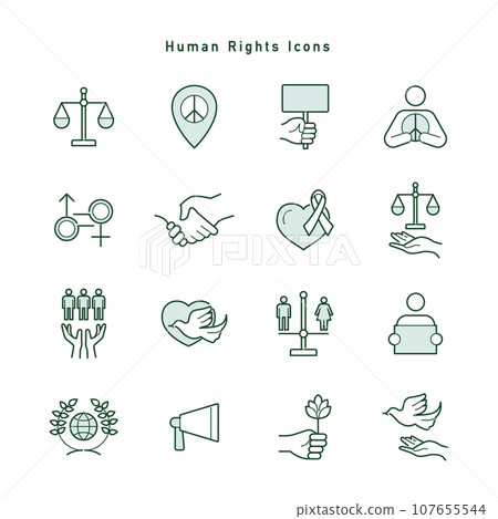 Set of icons related to human rights, peace and conflict resolution Set of icons related to human rights, peace and conflict resolution 107655544