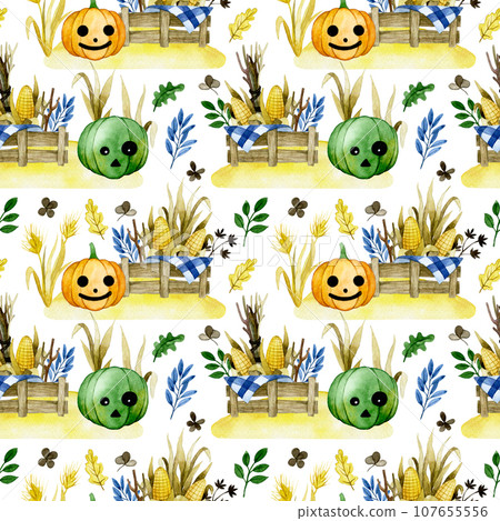 Seamless watercolor pattern on the theme of halloween Seamless watercolor pattern on the theme of halloween 107655556