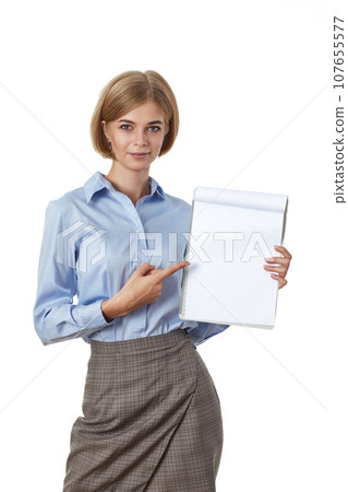 businesswoman in formal wear with clipboard in office 107655577