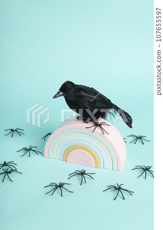 a beautiful raven taking pride of place on plastic rainbow a beautiful raven taking pride of place on plastic rainbow 107655597