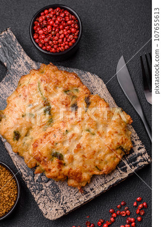 Delicious fried chicken chop or pork meat fried breaded with salt, spices and herbs Delicious fried chicken chop or pork meat fried breaded with salt, spices and herbs 107655613