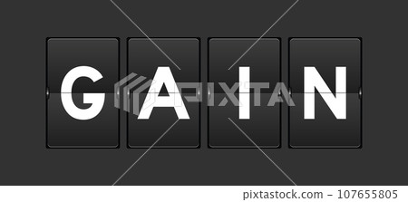 Black color analog flip board with word gain on gray background 107655805