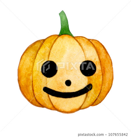 watercolor cute drawing with character for halloween, pumpkin with smiling face. watercolor cute drawing with character for halloween, pumpkin with smiling face. 107655842