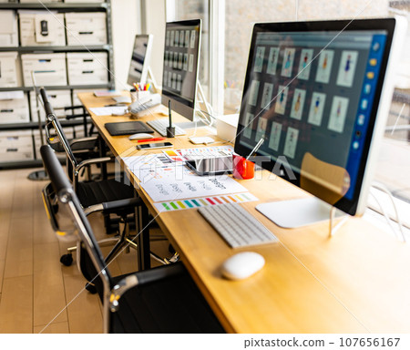 Design office desk and PC Design office desk and PC 107656167