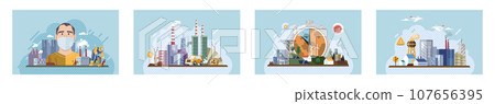 Industrial pollution. Dirty waste. Environmental pollution. Vector illustration. Dirty waste must be processed using environmentally friendly methods Air, water, and soil pollution by industrial 107656395