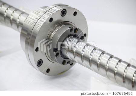 Closeup scene the spare parts lead ball screw set. Closeup scene the spare parts lead ball screw set. 107656495