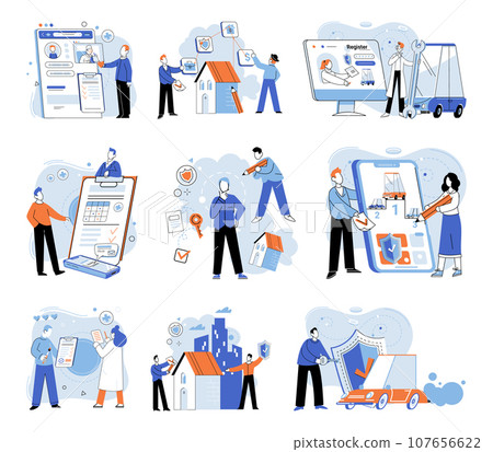 Insurance for car, property, travel, accident, life, medical. Healthcare, finance, and medical service need work seamlessly for patient care Assurance protection is not luxury but necessity Insurance 107656622