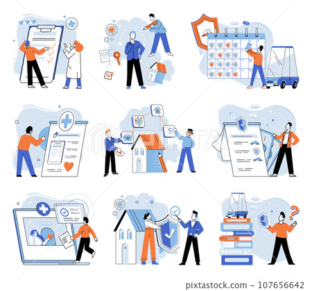 Insurance for car, property, travel, accident, life, medical. Healthcare finance solutions are vital for affordable medical service Assurance protection means being prepared for lifes uncertainties 107656642