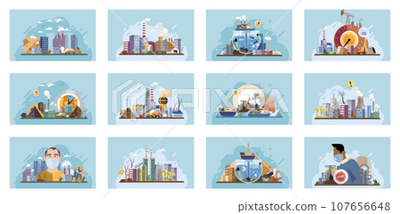 Industrial pollution. Dirty waste. Environmental pollution. Vector illustration. Trash emission is contributing to environmental pollution Dirty waste from factories is polluting our water sources Industrial pollution. Dirty waste. Environmental pollution. Vector illustration. Trash emission is contributing to environmental pollution Dirty waste from factories is polluting our water sources 107656648