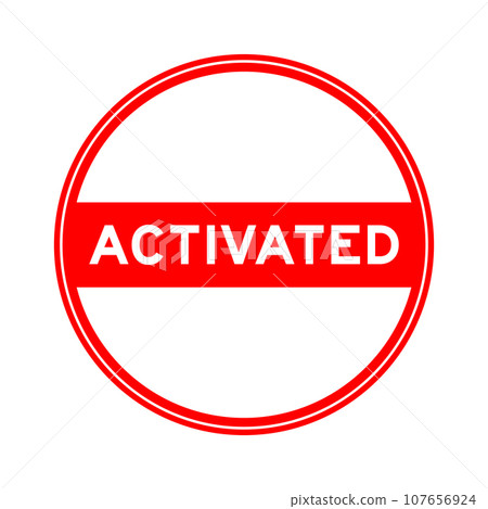 Red color round seal sticker in word activated on white background Red color round seal sticker in word activated on white background 107656924
