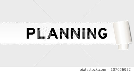 Ripped gray paper background that have word planning under torn part 107656952