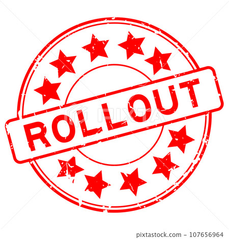 Grunge red rollout word with star icon round rubber seal stamp on white background 107656964