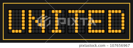 Orange color led banner in word united on black background Orange color led banner in word united on black background 107656967