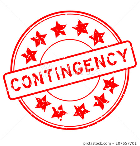 Grunge red contingency word with star icon round rubber seal stamp on white background Grunge red contingency word with star icon round rubber seal stamp on white background 107657701